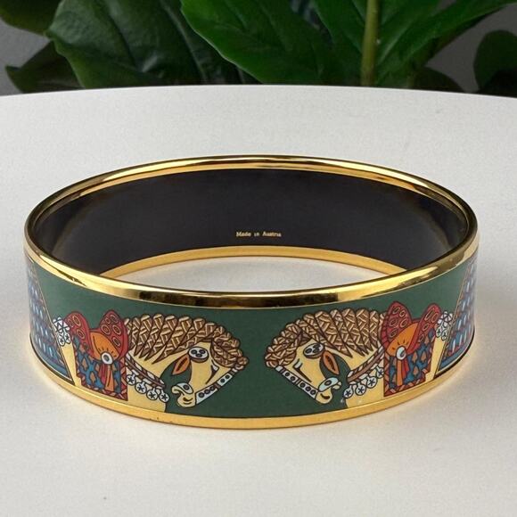 💎✨ Authentic Hermes Gold Enamel Wide Bangle Bracelet 7 3/4 " - Picture 1 of 4